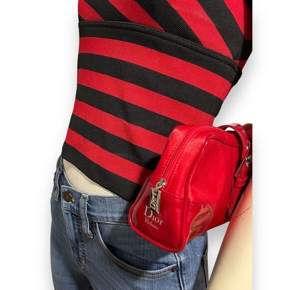 Revolve Dior Vintage Parfum Red Satin Toiletry Bag or Purse Clutch with Buckle - Picture 3 of 12